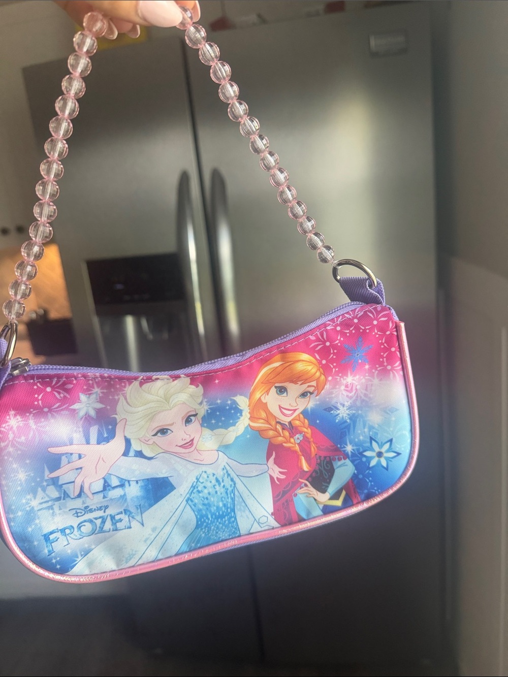 Disney Frozen Pink and Purple Beaded Handle Purse
